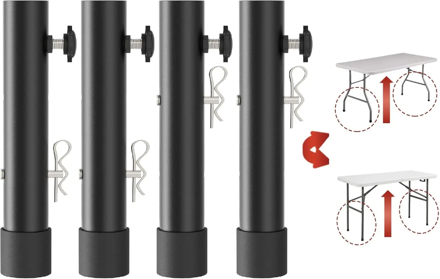 

Folding Table Risers for Straight/Bent Leg, Durable Table Leg Extensions 2 Levels 3.6in/5.2in - 4 Pack