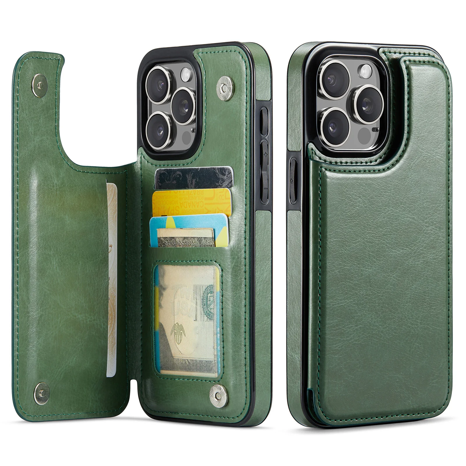 

for iPhone 15 14 Plus 13 12 11 Pro Max Wallet Case With Card Holder, PU Leather Kickstand Card Slots Case, Double Magnetic Clasp