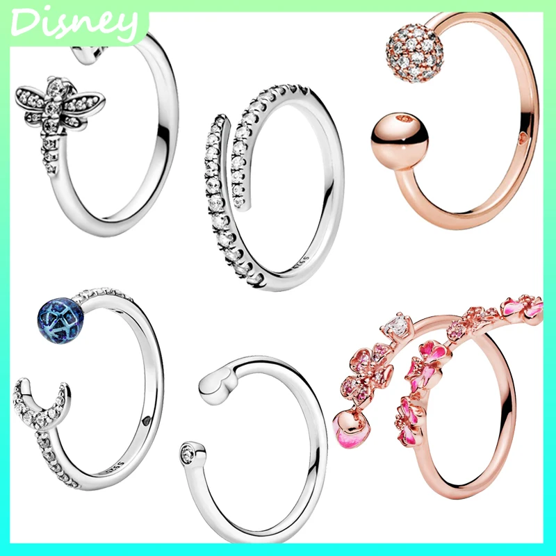 

2025 Hot New 100% S925 Sterling Silver Dragonfly, Daisy & Rose Leaf Zircon Adjustable Open Ring - Feminine Charm Jewelry Gift