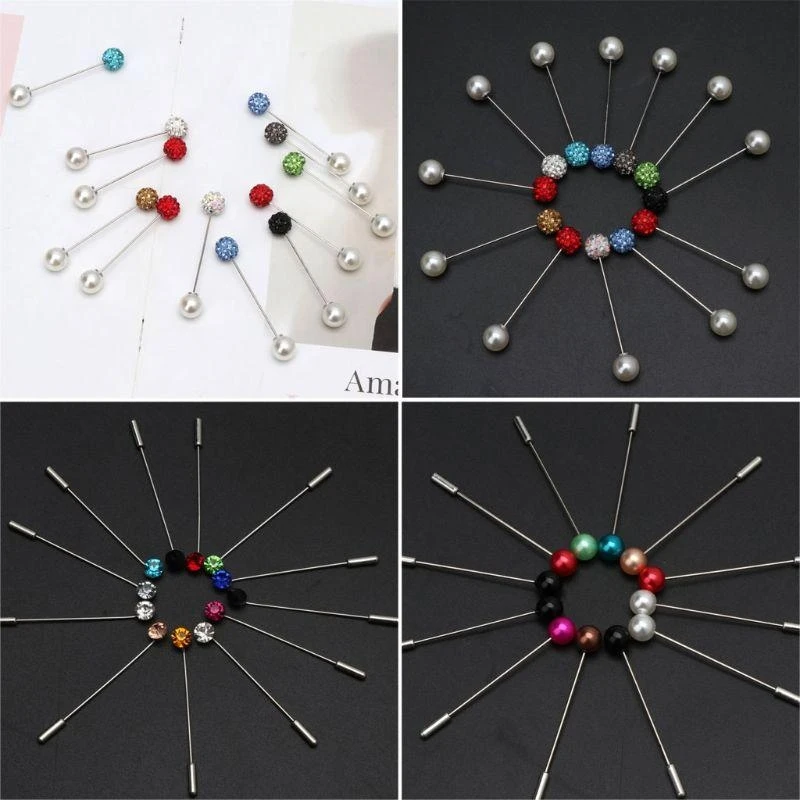 E21F 12 Pcs/Set Colorful Crystal Hijab Pearl Clip Brooch Pin Scarf Safety Clip Shawl Enamel Pins Jewelry Decor Gift for Women