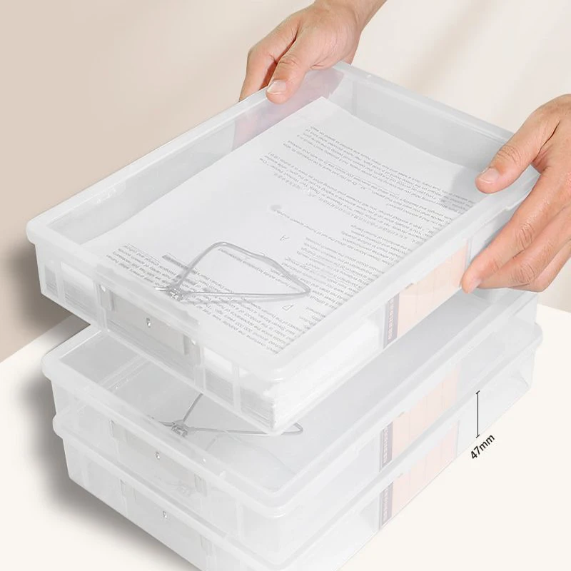 A4 Large Document Organizer Storage Box Transparent Simple Certificate File Box Container for Easy Organization with Clip