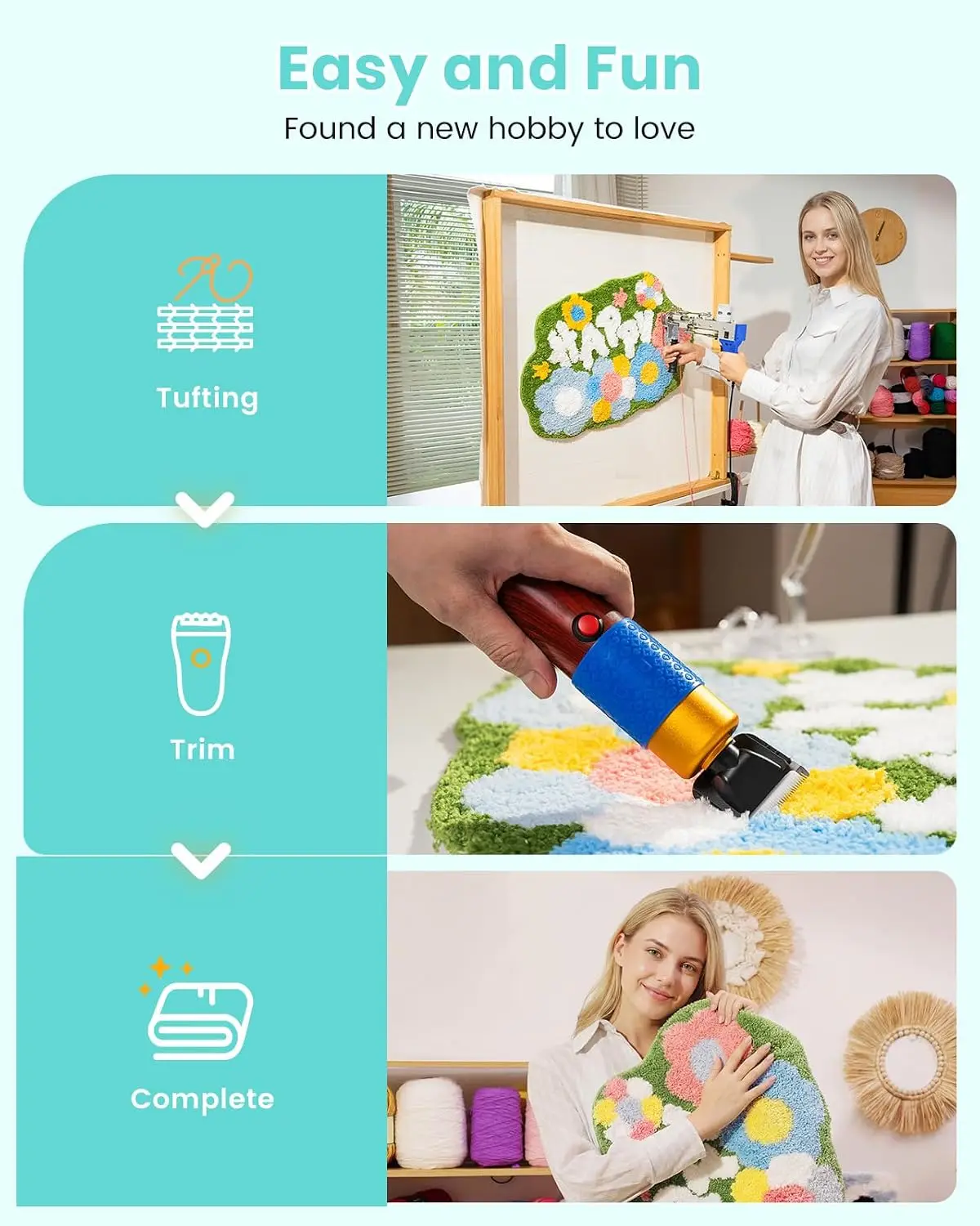 Taskstar Tufting Gun Starter Kit with Carpet Trimmer Rug Making Kit Rug Gun Cut Pile Loop Pile for Making Rugs Carpet Trimmer Tufting for Sculpting