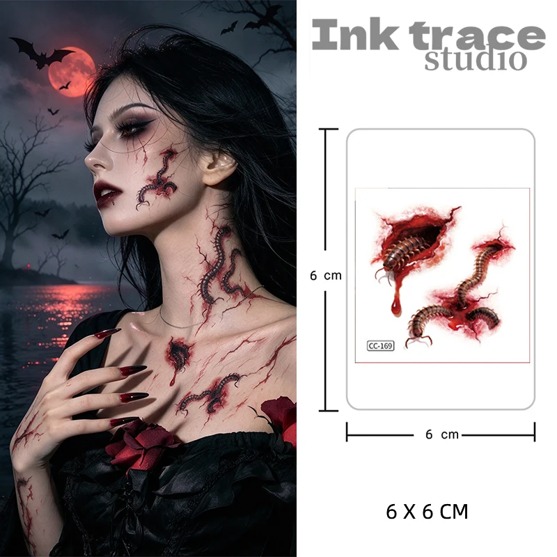 Waterproof, realistic Halloween party props, make-up, scars and temporary tattoo stickers; funny Halloween party tattoo stickers
