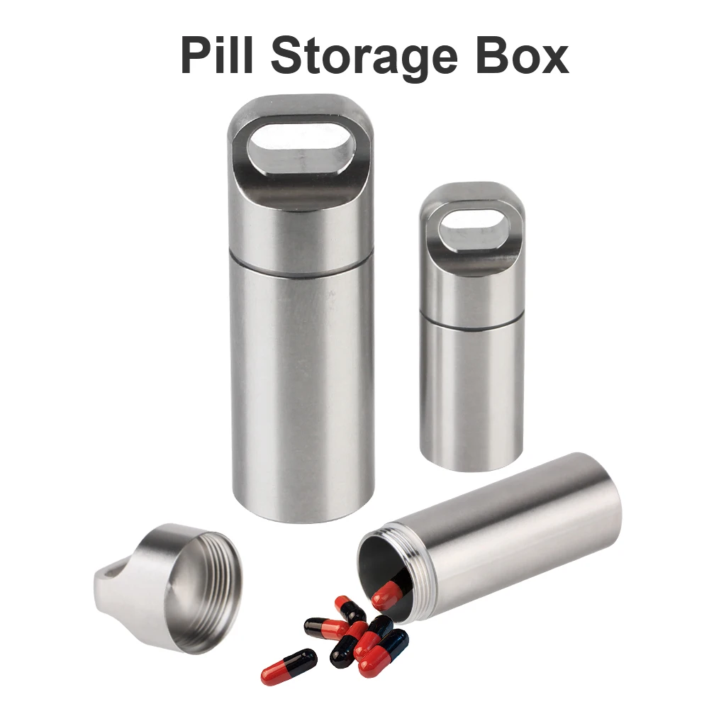 Pendants Keychain Pill Case Medicine Boxes Mini Waterproof Camping Firstaid Pendant Pill Storage Box Portable Stainless Steel