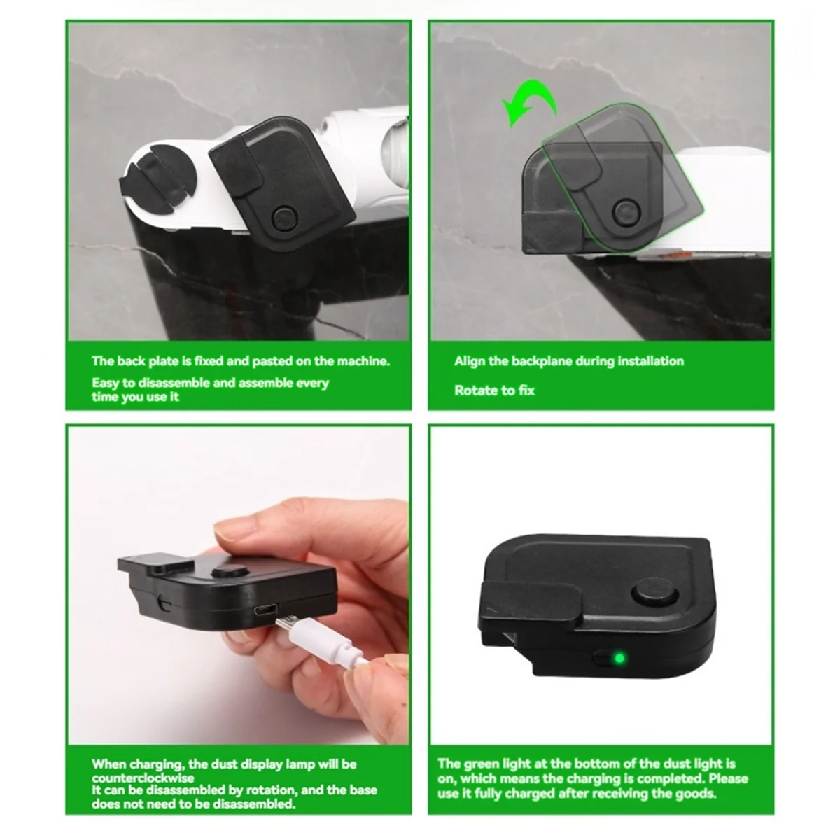 Rechargeable Upright Vacuum Cleaner Dust Display LED Light Attachment, Green Light Universal Upgrade Vacuum Accessories