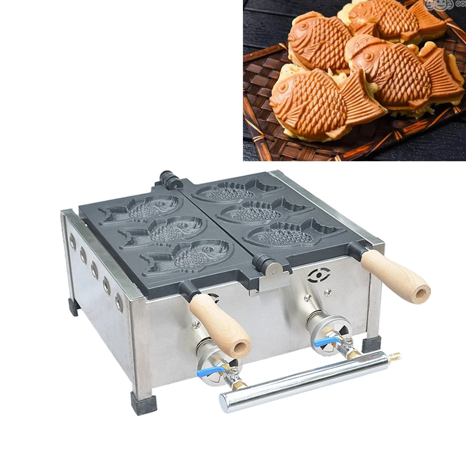 Gas type regular Taiyaki Waffle Maker Machine, Fish Cake Baker, Non Stick Coating, Big fish size 128*78mm