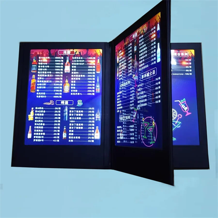 Customs Rechargeable A4 A5 LED Lighted Menu Book Restaurant Menu Book Lighting Menu for Restaurant Bar Nightclub Lounge Decor