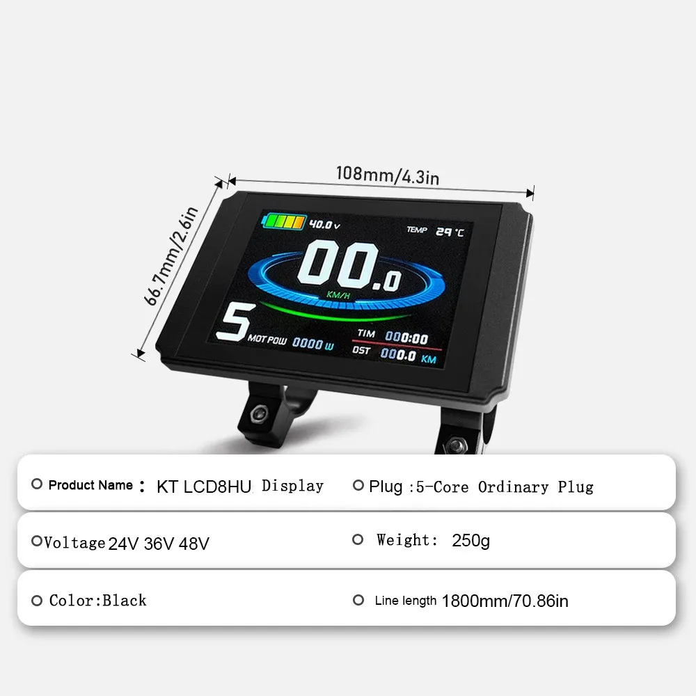 Ebike Display KT LCD8HU Color Screen Display Panel with USB Interface SM/Waterproof Plug Bicycle Mountain bike refit Accessory