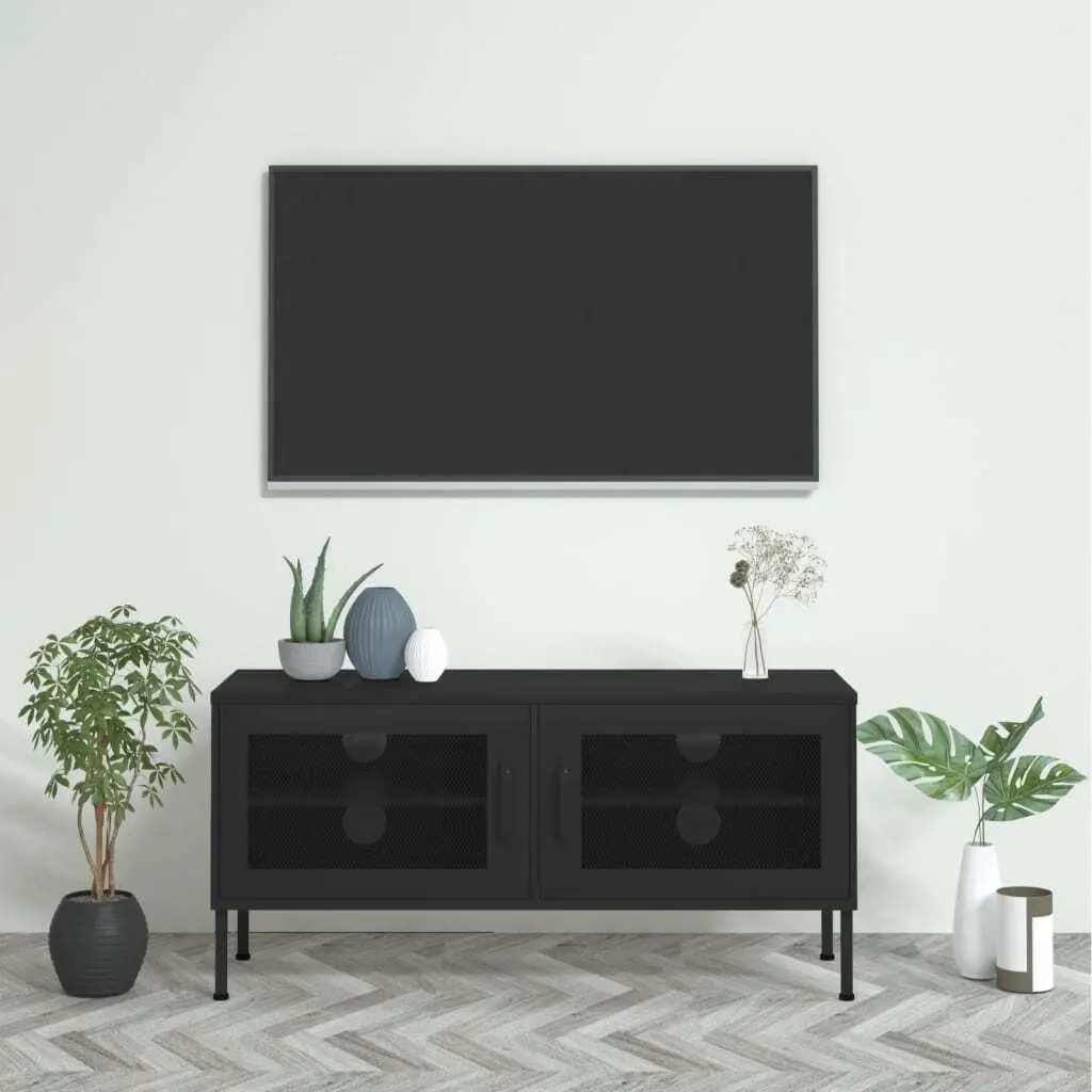 Stylish Black Steel TV Cabinet 105x35x50 cm - Modern Home Furniture Storage