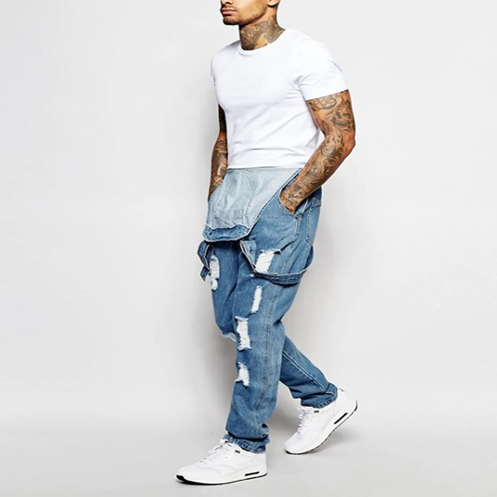 Mannen Ripped Denim Overalls Mode Volledige Lengte Jarretel Broek Homme Jeans High Street Jumpsuit Verontruste Casual Broek