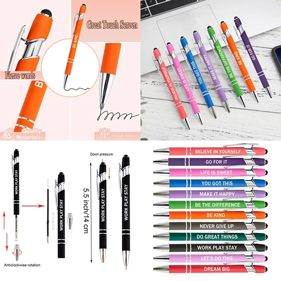 

12 Pieces Motivational Inspirational Quotes Snarky Screen Touch Stylus Ballpoint Pens, Office Encouraging Scriptures, Black Ink