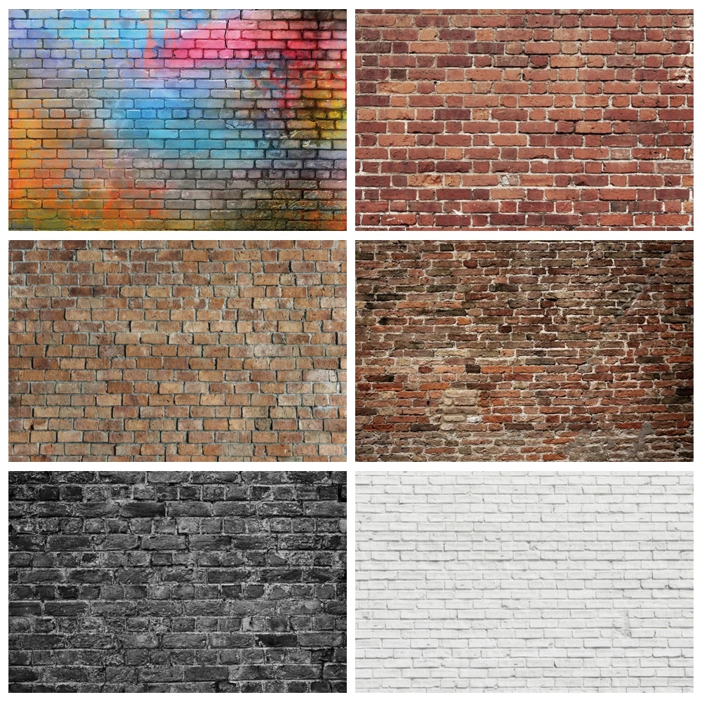 

Grunge Vintage White Brown Brick Wall Backdrop Women Man Baby Pets Art Portrait Wedding Birthday Photographic Background Decor