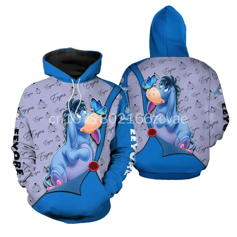 New Disney Eeyore Hoodie 3D Printed Fashion Street Casual Men\'s and Women\'s Children\'s Sports Pullover Hoodie