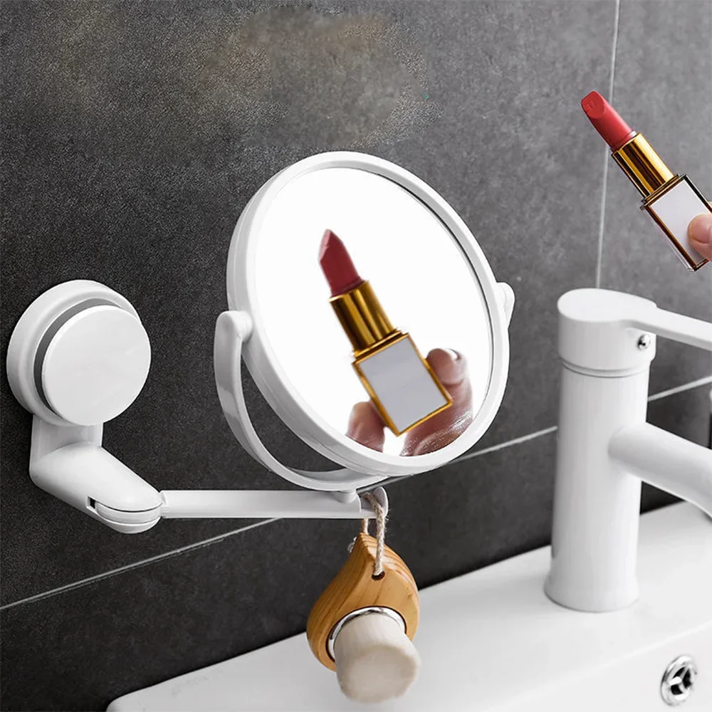 Home Wall Mounted Makeup Mirror Bathroom Single-Sided Mirror Rotating Folding No Punching High-Definition Circular Makeup Mirror