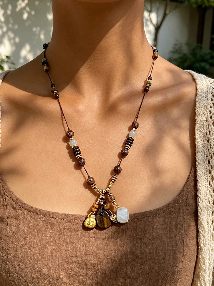สร้อยคอโชคเกอร์ลูกปัดหินธรรมชา - Ethnic Chic Fashion บทวิจารณ์และราคา