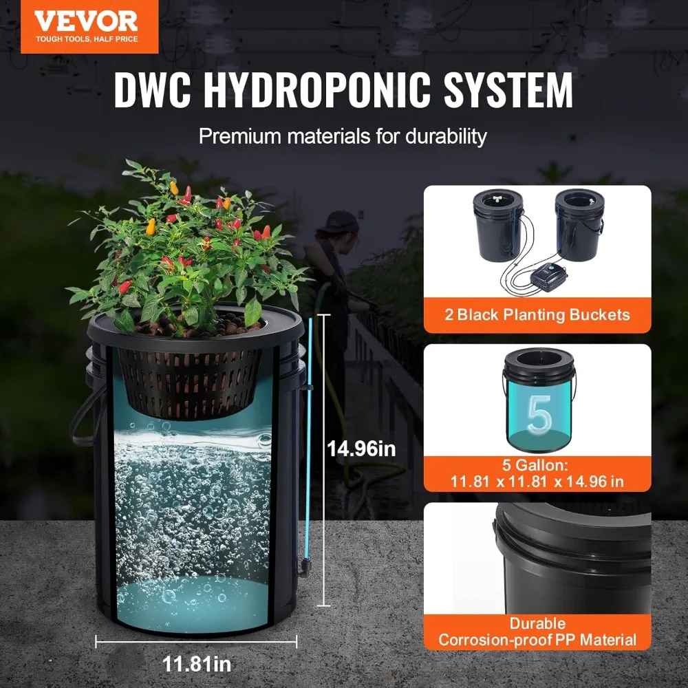 Hydroponic Planting System with Top Drip Irrigation Kit,equipped with Air Pump, Air Stone and Leafy Vegetable Water Level Device