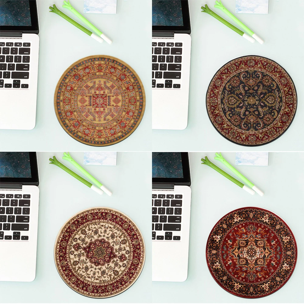 Persian Carpet Pattern Round Mini Mouse Pad Table Pad Anti-slip Mat Desktop Computer Mat Gaming Keyboard 22x22 Gamer Rug