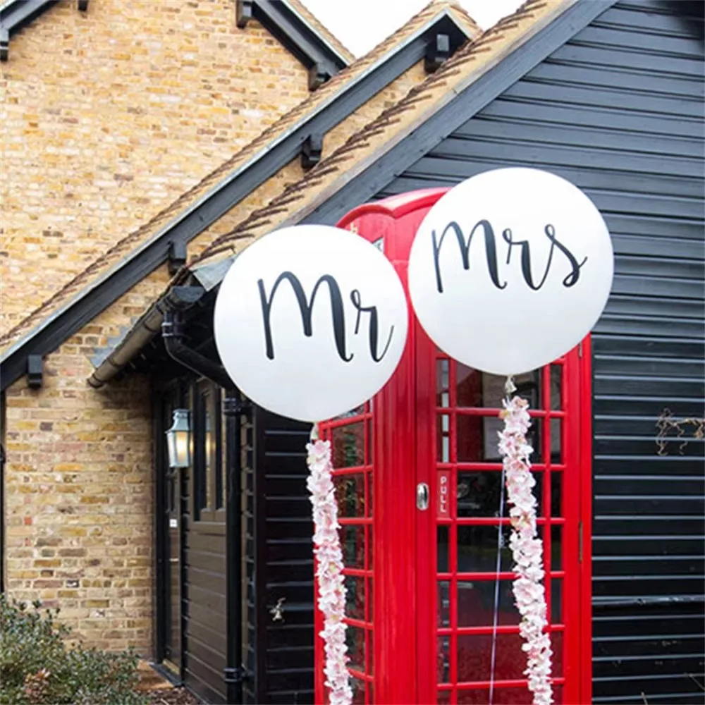 Big 36inch Round Mr & Mrs White Printed Latex Balloon Bride Wedding Party Decoration Valentine's Day Birthday Air Globos Supplie