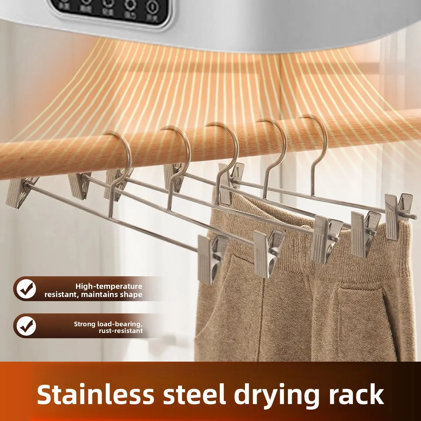 Thickened Core Stainless Steel 304 Clothes Hanger with Clip for Dryer Home Use Metal Pants Hanger High Temperature Resistant ...