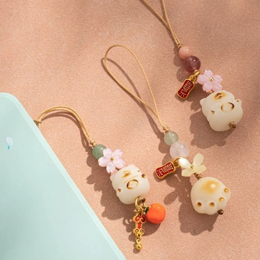 Exquisite Chinese Style Lucky Bodhi Root Keychain Classic Blessing Cat's Paw Pendant Beads Traditional Earphone Case