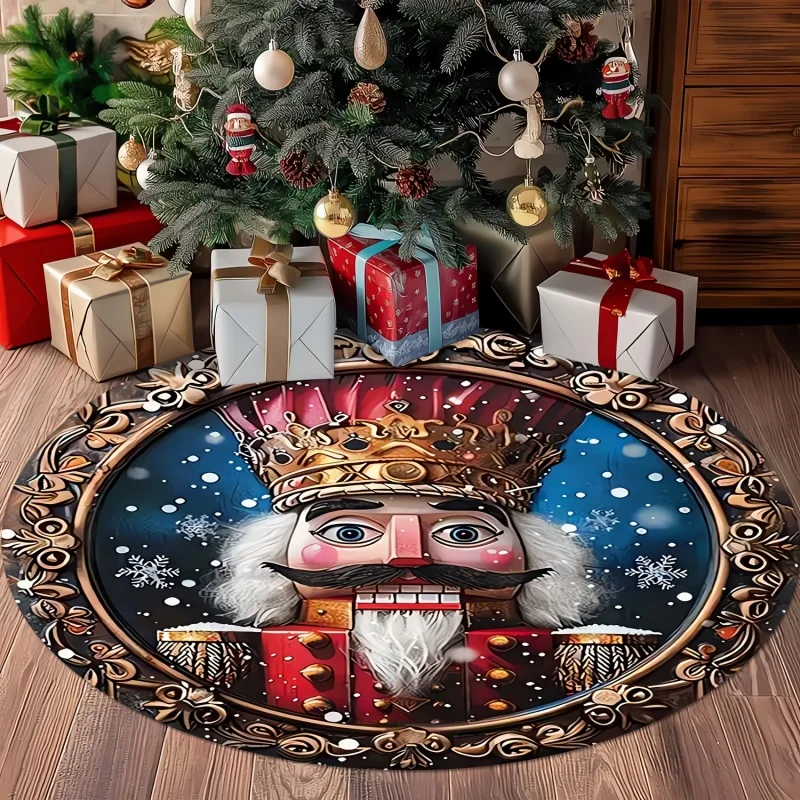 Pink Nutcracker Christmas Round Rug,Pastel Pine Tree Printed Circular Floor Carpet,Soft Xmas Indoor Home Decoration