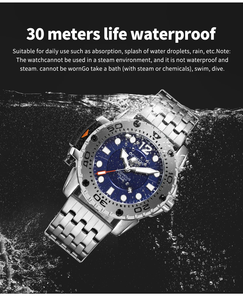 OCHSTIN Top Brand Fashion Oversized Dial Domineering Man Watches Stainless Steel Strap WaterProof Noctilucent Business Watch