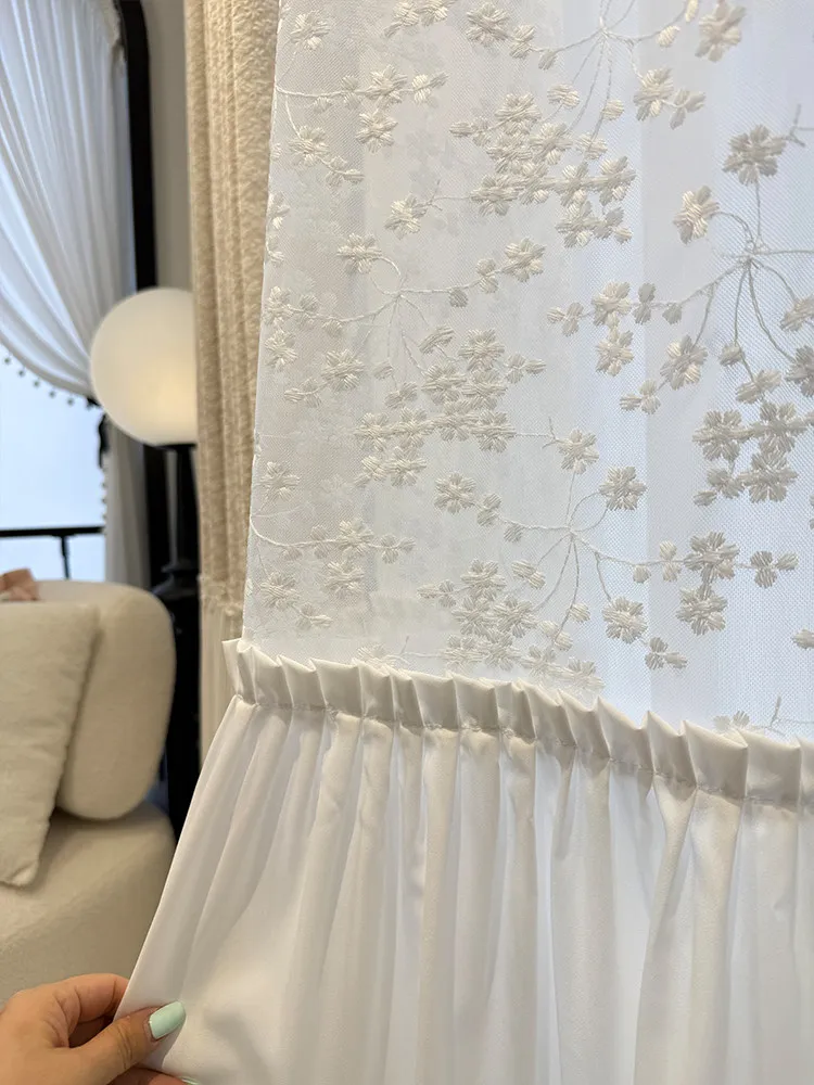 New Milk Tea Color Lotus Root Pink Jacquard Thick Chenille Skirt Splicing Curtains for Living Room Bedroom Balcony Customization