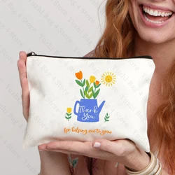 Thank You for Helping Me To Grow Simple Potted Plant Pattern Cosmetics Bag Toiletry Bag Appreciation Gift for Teacher