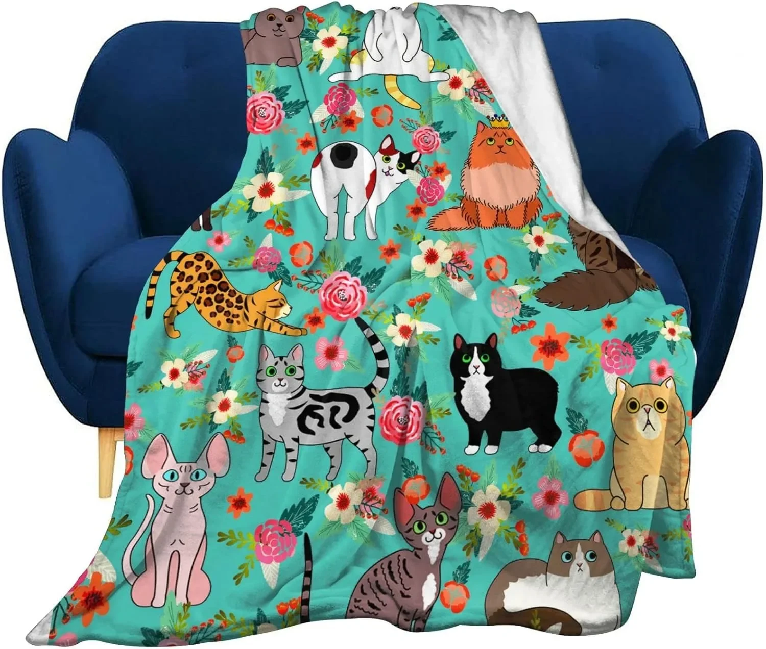 Cute Cats Print Blanket Flannel Blanket Bed Sofa Travel Camping Super Soft Cozy Plush Blanket Dogs Print Throw All Seasons