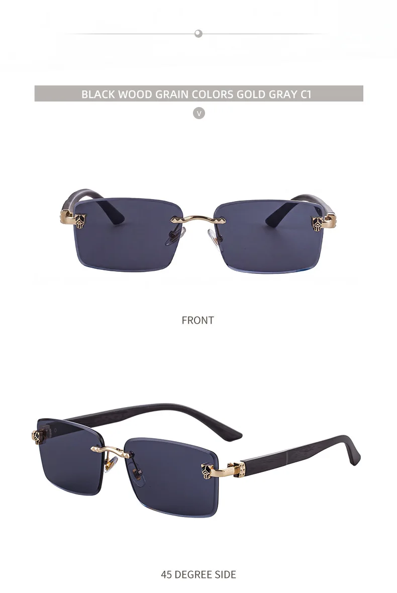 2026 Holzrahmenlose Sonnenbrille für Damen Trendige Retro UV400-Schutz Eckige Sonnenbrille für Herren Markendesign Modische Brille Dropshipping – Detail 18
