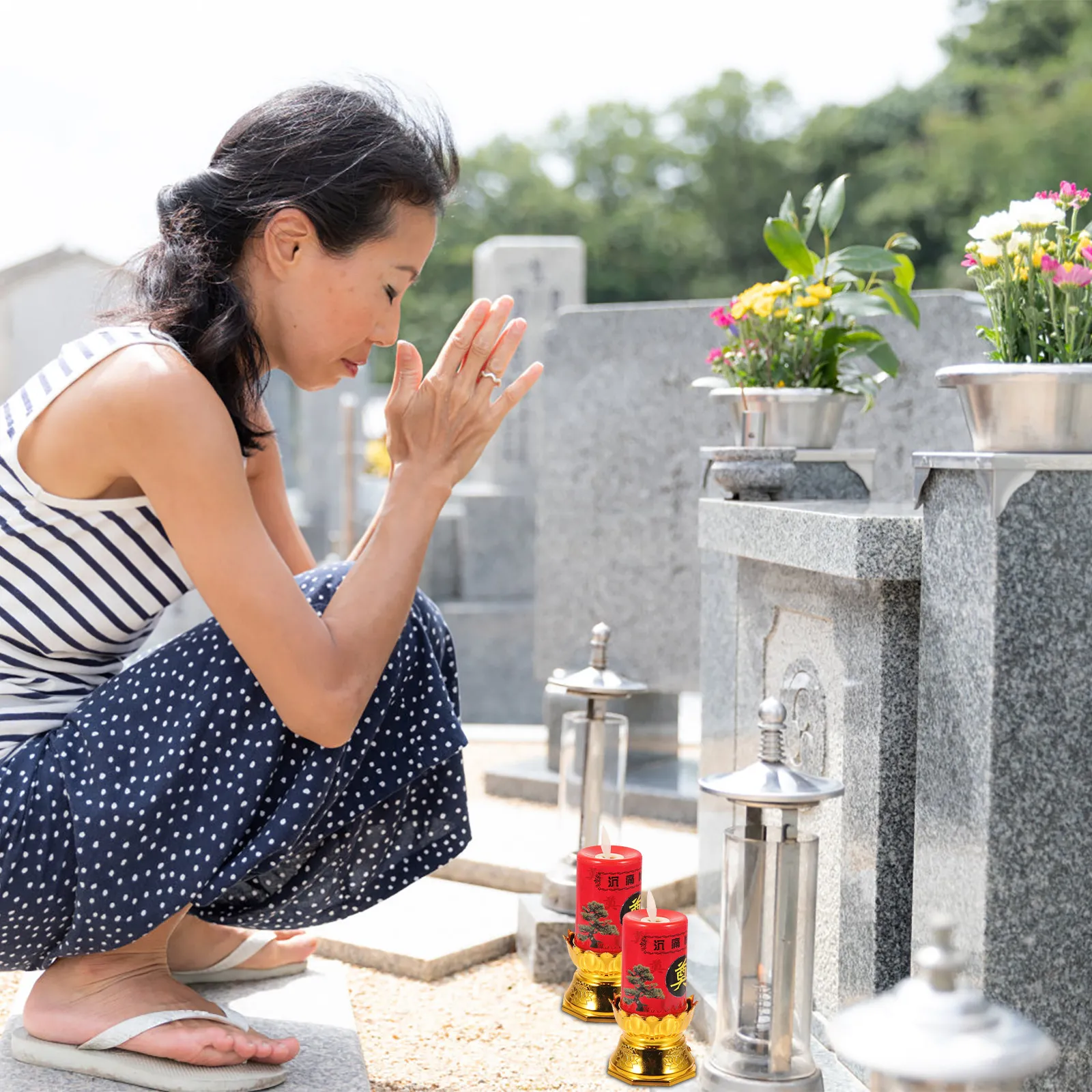 

2 шт. электронные ретро-светильники LED без пламени, в виде свечей, для похоронного декора, в китайском стиле, на батарейках