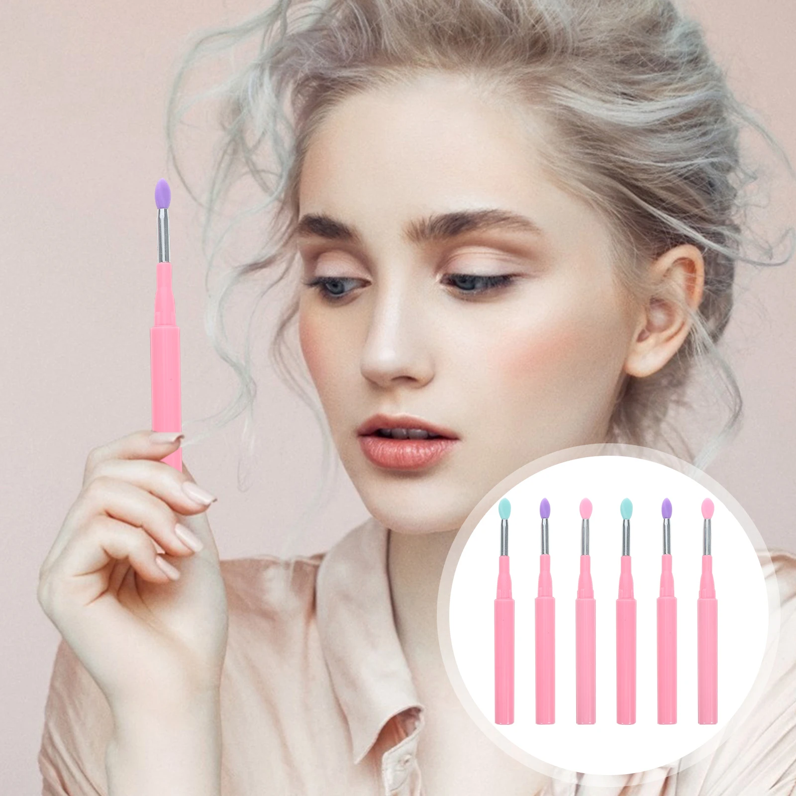 

6pcs Lipstick Brushes With Cover Portable Lip Gloss Applicators Soft Silicone Balm Brush Makeup Tools Gift For Women
