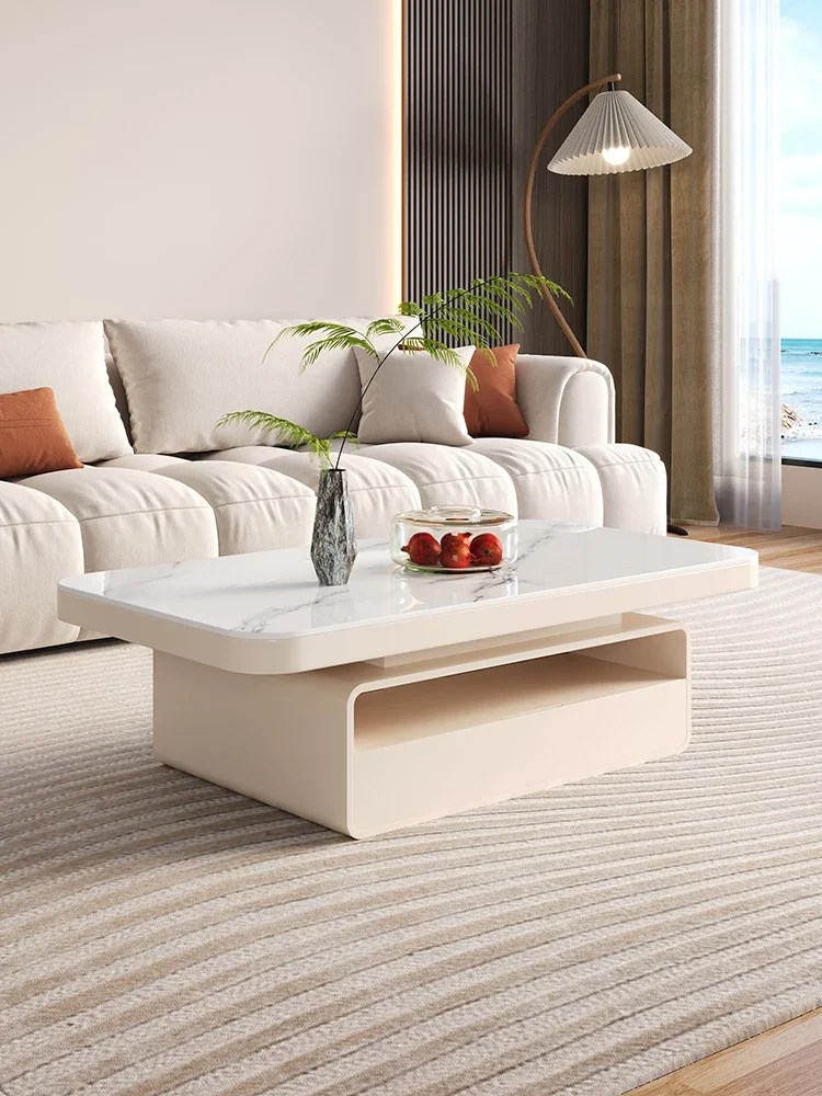 Italian minimalist rock slab rectangular coffee table modern simple small apartment living room household cream style designer
