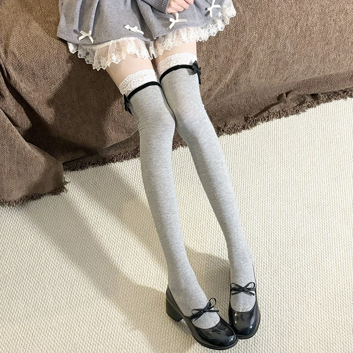 Lolita laço arco meias jk puro desejo sobre o joelho meias cosplay acessórios de fantasia kawaii mulher cor sólida meados tubo meias