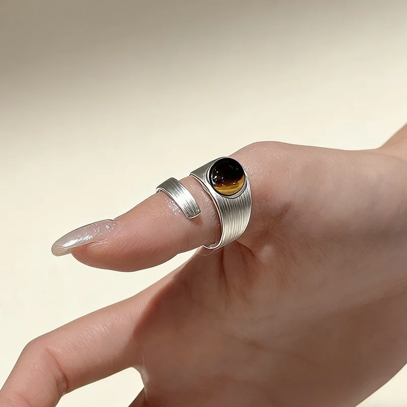 Women's 925 Sterling Silver Minimalist Handmade Big Stone Ring