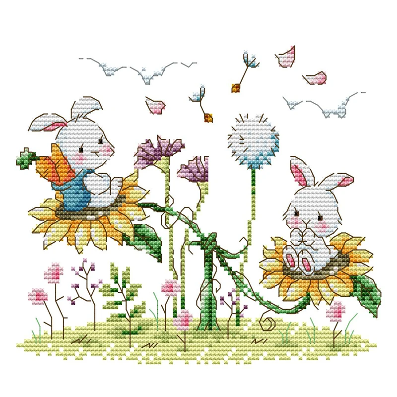 Joy Sunday Cross Stitch Kit Happy Little Bunny 14CT Printed Cross Stitch Embroidery Kit Set Crosstitch Kit Needlework Homefun