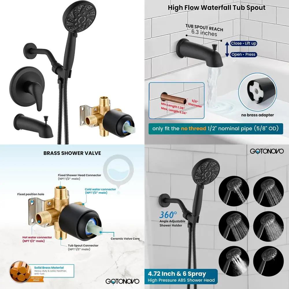 

High Pressure Shower Head Combo System with 6 Modes, ABS Handheld Spray, Shower Faucet, and Trim Kit Included