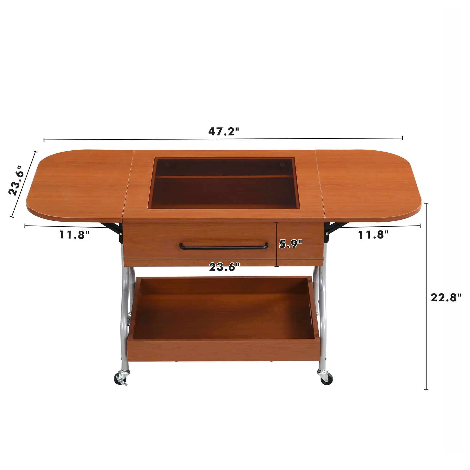 

Modern Extended Coffee Table with Wheels, with 1 Drawer and 2-Tier Storage, Metal Frame Wood Coffee Table