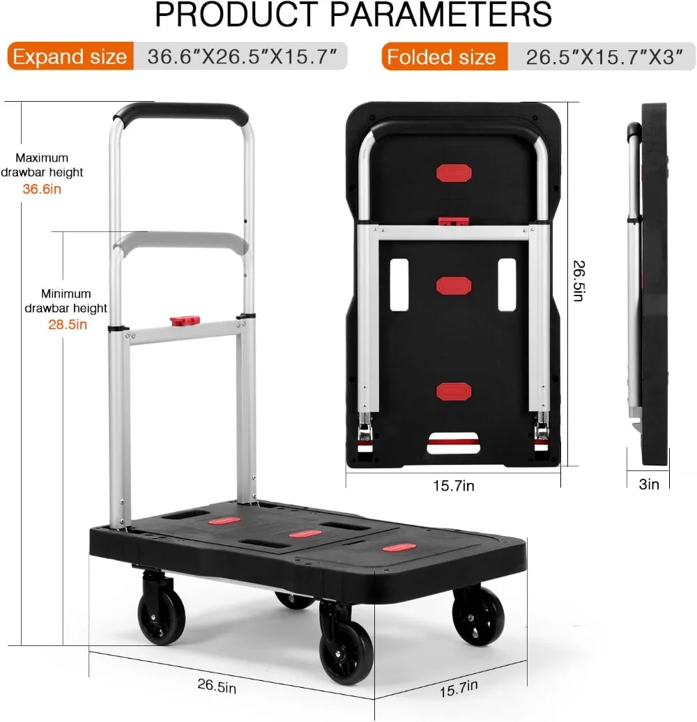 Imagem -06 - Caminhão de Mão Plataforma Portátil Totalmente Dobrado Compact Push Cart Heavy Duty Dolly Ferramentas de Manuseio Prático 330lbs Capacidade