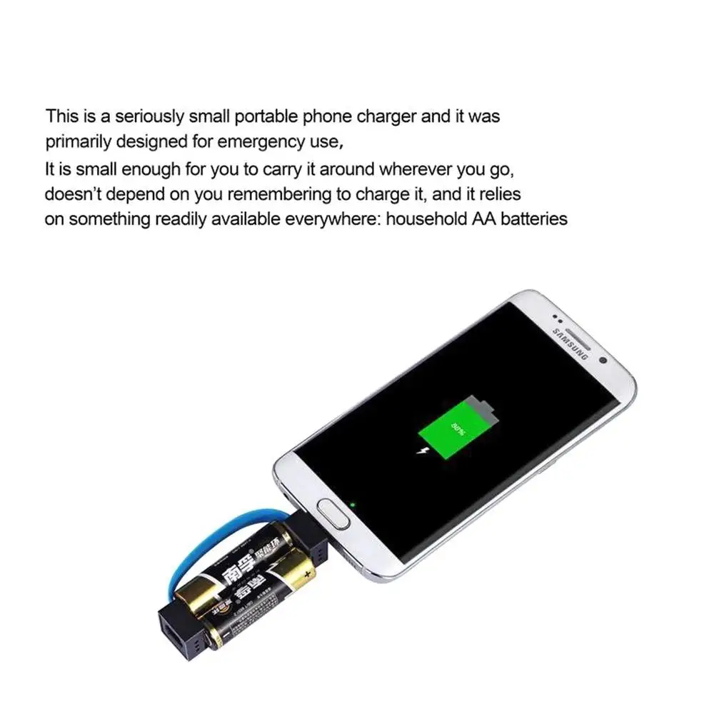 

Phone Charger Emergency Portable Powered By 2pcs AA Batteries With Micro USB/ USB-C Connectors For Universal Phone