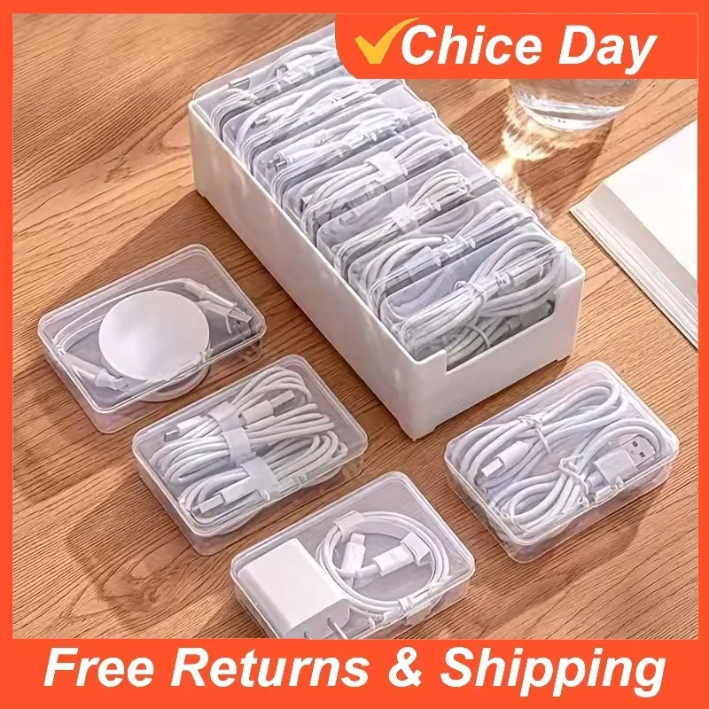 

1 Set Of Data Cable Storage Box Artifact Power Charging Cable Mobile Phone Charger Organizer Winder Desktop Cable Management Box