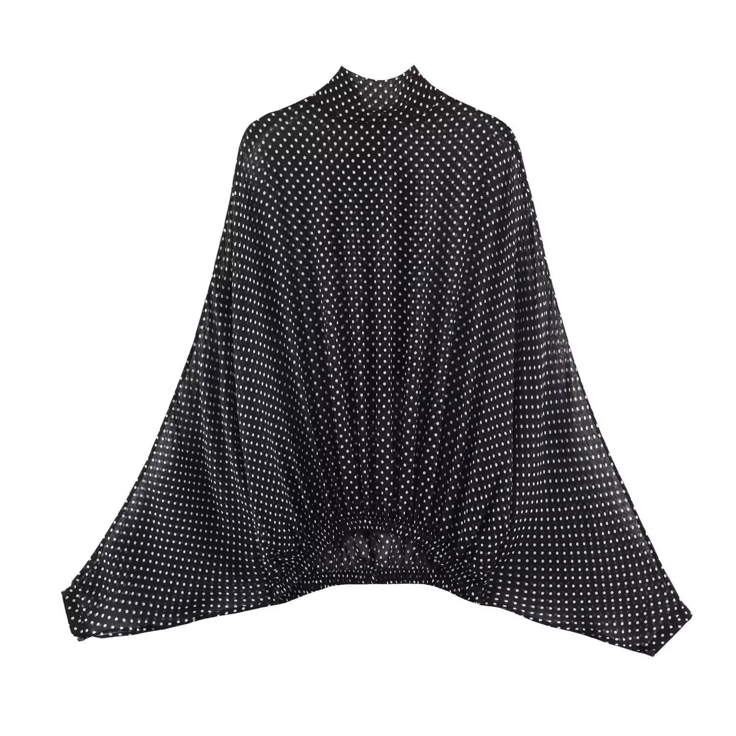 Two Piece Skirt Set Polka Dot Chiffon Bow Tie Matching Outfit for Women - Black Top
