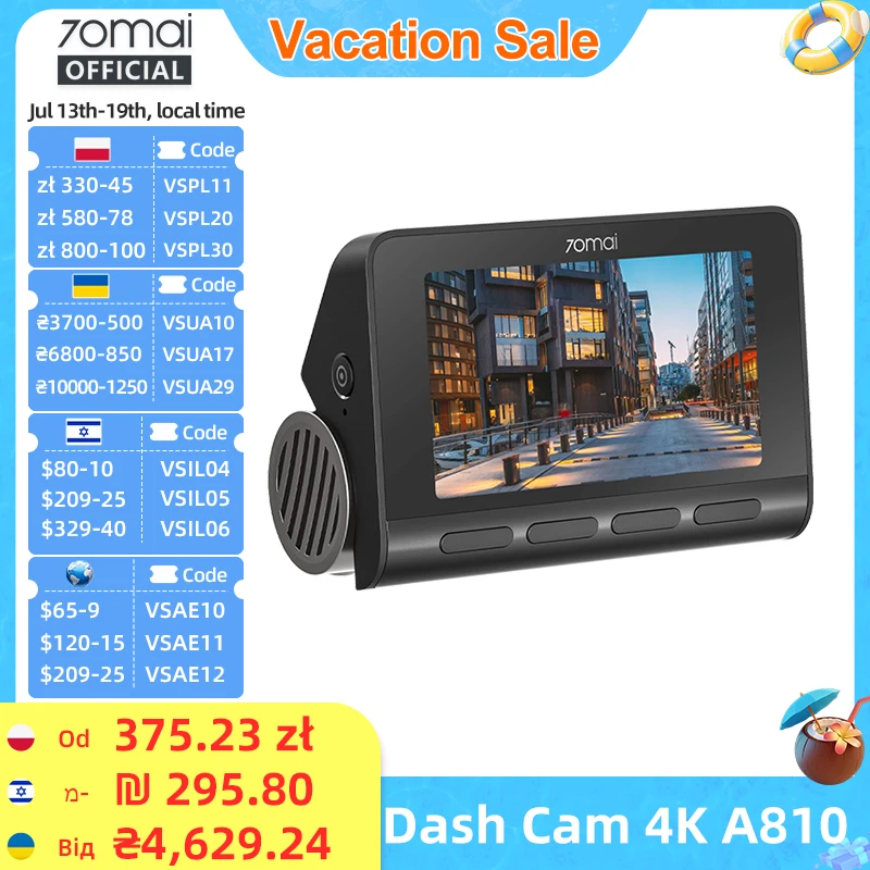 70mai A810 4K Dash Cam 4G GPS ADAS