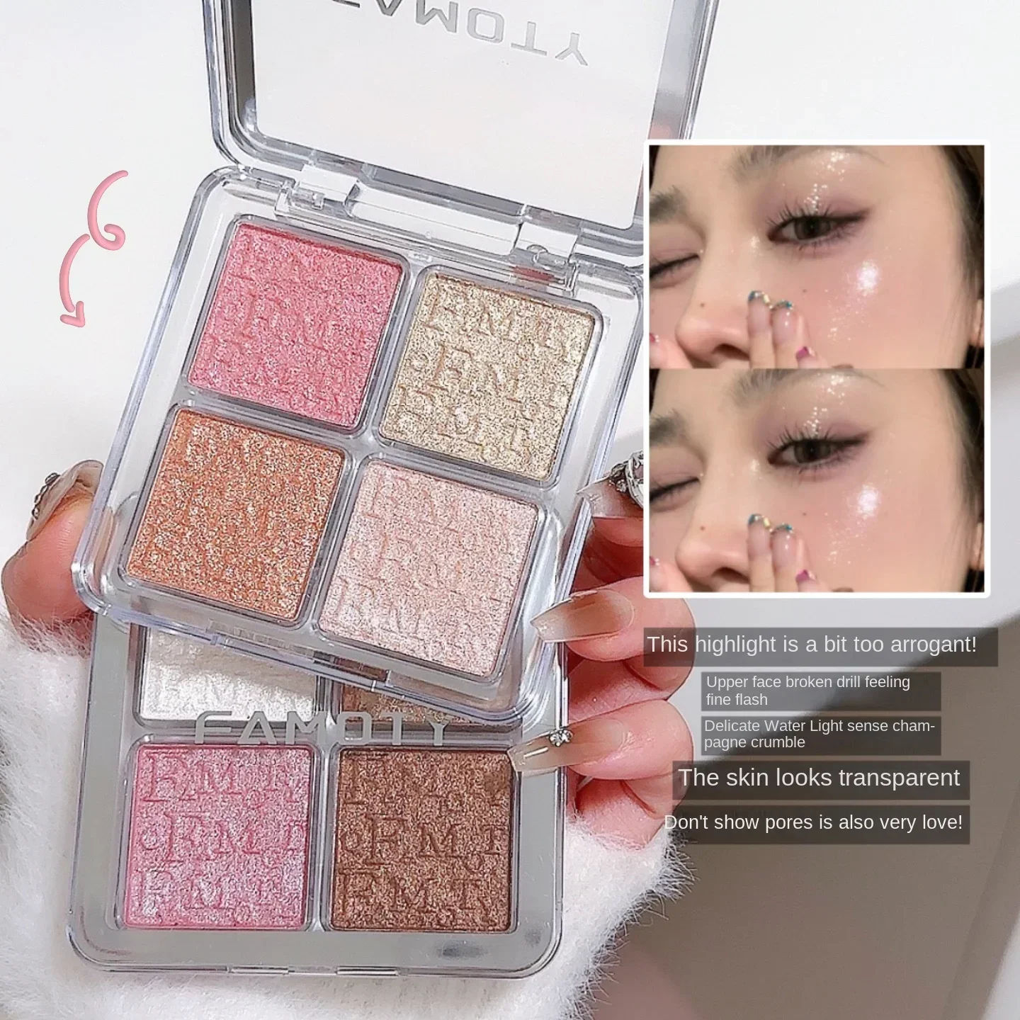 Iluminador de diamante letra D, paleta de polvo con purpurina, contorno facial, ilumina el maquillaje, cosmético ultraconcentrado