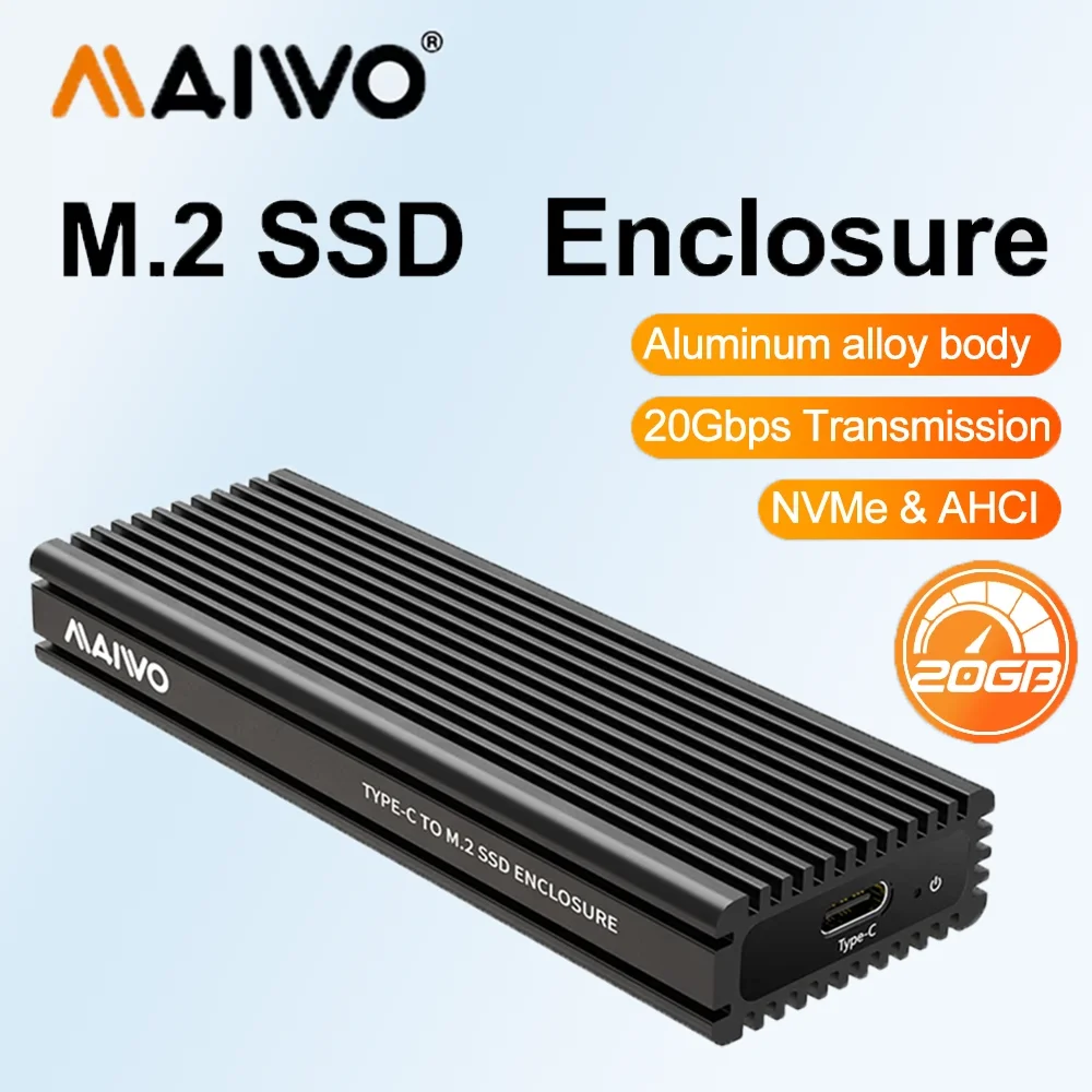 

MAIWO M.2 NVMe SSD Enclosure 20Gbps Tool-Free USB C 3.2 Gen2x2 PCIe SSD Case External Box for NVMe M-Key Solid State Drive