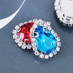 Strass con montatura in cristallo di vetro a 21 colori, fibbia a forma di goccia, accessori per cucire con fondo in oro/argento, utilizzati per il cucito