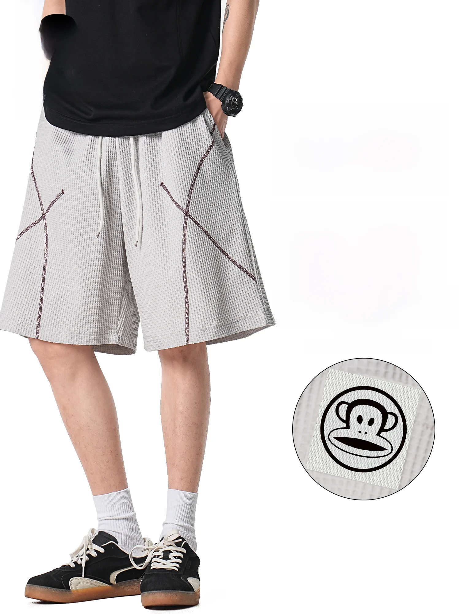 

PaulFrank M Summer Casual Sports orts Wide Mouth Monkey Color Blo Hsu Line Loose Fit Straight Leg Pants Polyester Fiber