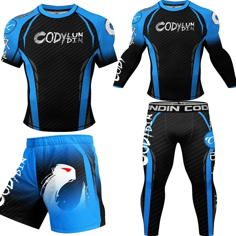 

Men Compression Boxing Set Running Sport Suit MMA Muay Thai Jiu jitsu Rashguard Fitness Gym Workout Clothing Training Sportswear