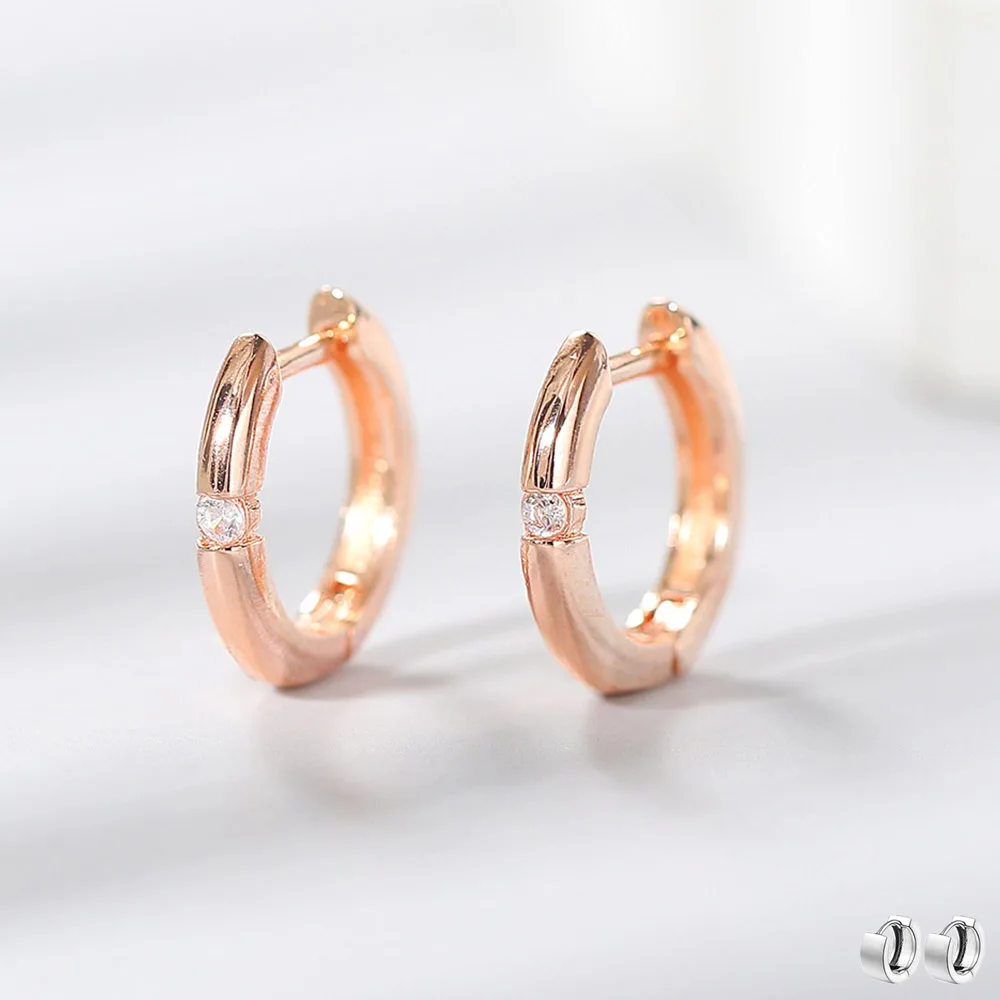 ZHOUYANG Small Hoop Earrings Women Hip Hop Jewelry Circle Round A Zircon Rose Gold Color Men Piercing Ear Clip Wholesale KBE126