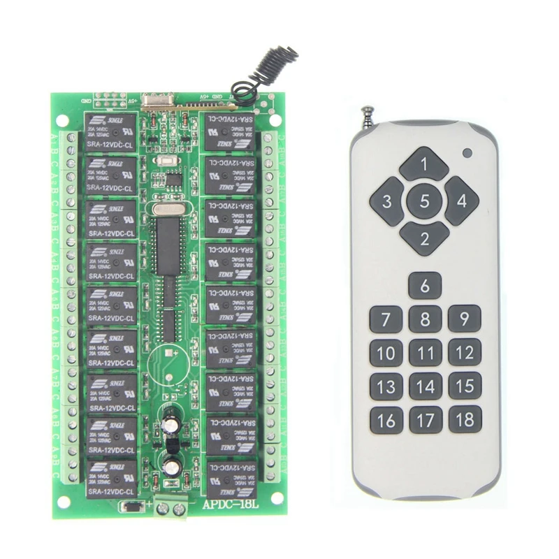 Universal DC 12V 24V 10A Relay 18CH 18 CH Wireless RF Remote Control Switch Transmitter+Receiver Module,315 / 433 MHz